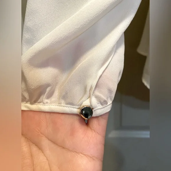 ACROBAT Ivory White Silk Lace Up Blouse L - Picture 5 of 12